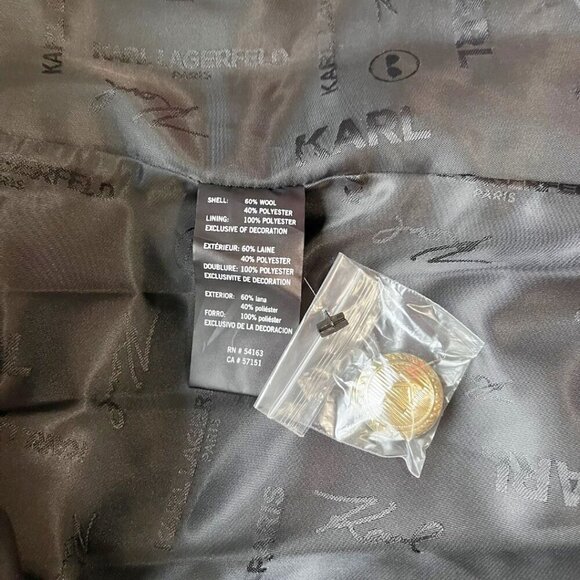 NWT KARL LAGERFELD WOMEN'S BLACK WOOL BLEND GOLDEN CHAIN TRENCH COAT- XL - Picture 15 of 16